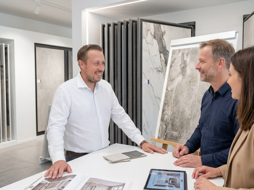 Individuelle Ideenfindung und persönliche Badplanung im Showroom von Fliesen Willems.